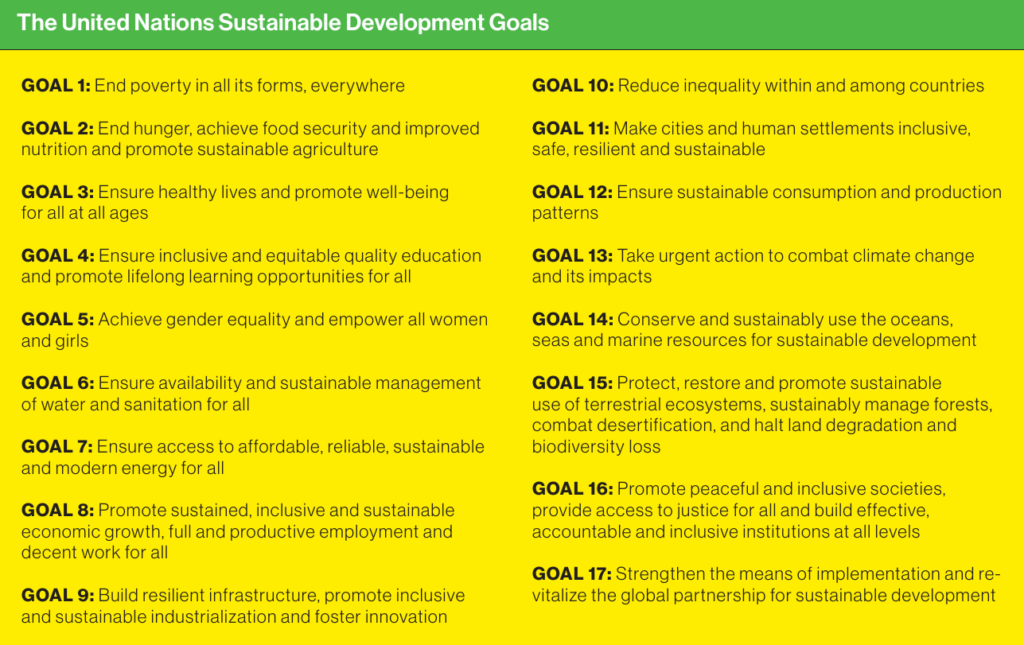 List of the 17 United Nations Sustainable Development Goals