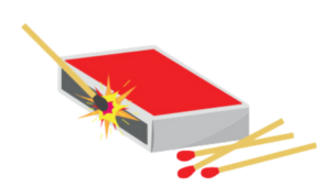 Illustration of a matchbox with matches, one lit, symbolizing a spark of inspiration