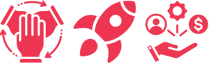 Three icons representing Power Traits: influence, ambition, and innovation